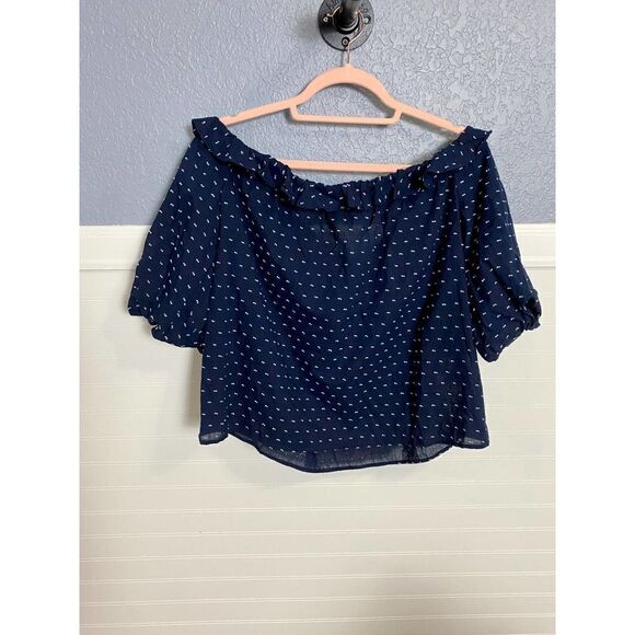 1 State Poetic Punch Blue & White  Off The Shoulder Blouse Size Large NWT - Picture 1 of 9